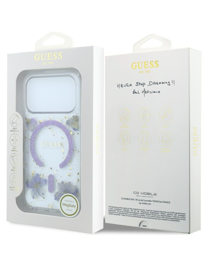 Guess Resin Flowers Glitter MagSafe Case for iPhone 18 Pro Max / 17 Pro Max - Purple Guess Resin Flowers Glitter MagSafe Case for iPhone 18 Pro Max / 17 Pro Max - Purple