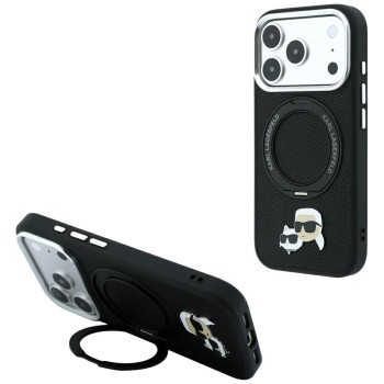 Karl Lagerfeld with Ring Stand 360 Karl &amp;amp; Choupette Heads Pin MagSafe Case for iPhone 18 Pro / 17 Pro - Black