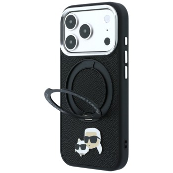 Karl Lagerfeld with Ring Stand 360 Karl & Choupette Heads Pin MagSafe Case for iPhone 18 Pro / 17 Pro - Black Karl Lagerfeld with Ring Stand 360 Karl & Choupette Heads Pin MagSafe Case for iPhone 18 Pro / 17 Pro - Black