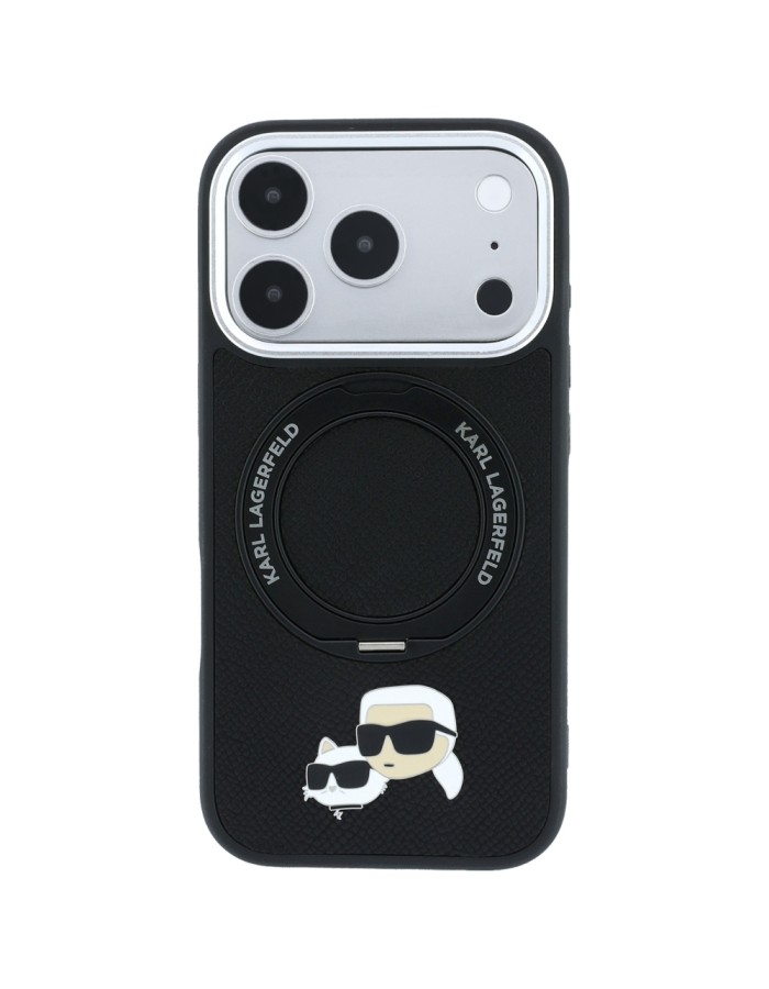 Karl Lagerfeld with Ring Stand 360 Karl & Choupette Heads Pin MagSafe Case for iPhone 18 Pro / 17 Pro - Black Karl Lagerfeld with Ring Stand 360 Karl & Choupette Heads Pin MagSafe Case for iPhone 18 Pro / 17 Pro - Black