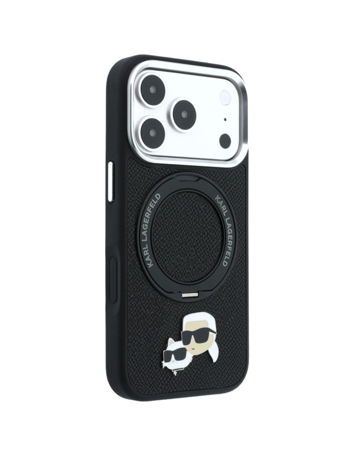 Karl Lagerfeld with Ring Stand 360 Karl & Choupette Heads Pin MagSafe Case for iPhone 18 Pro / 17 Pro - Black Karl Lagerfeld with Ring Stand 360 Karl & Choupette Heads Pin MagSafe Case for iPhone 18 Pro / 17 Pro - Black