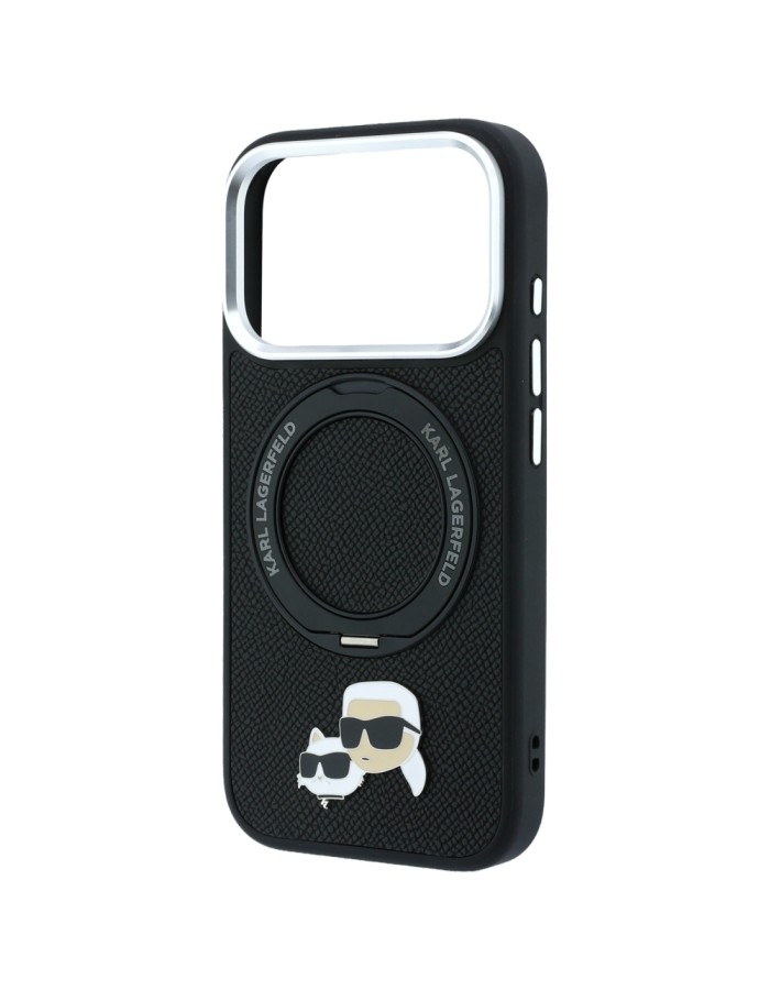 Karl Lagerfeld with Ring Stand 360 Karl & Choupette Heads Pin MagSafe Case for iPhone 18 Pro / 17 Pro - Black Karl Lagerfeld with Ring Stand 360 Karl & Choupette Heads Pin MagSafe Case for iPhone 18 Pro / 17 Pro - Black