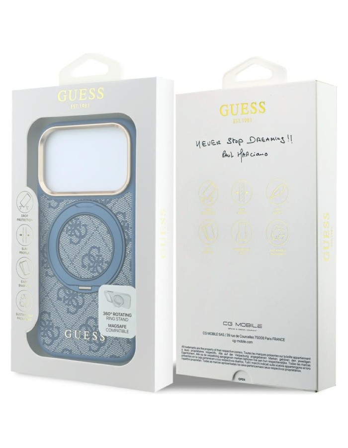 Guess Ring Stand 360 4G Classic Logo MagSafe Case for iPhone 18 Pro / 17 Pro - Blue Guess Ring Stand 360 4G Classic Logo MagSafe Case for iPhone 18 Pro / 17 Pro - Blue