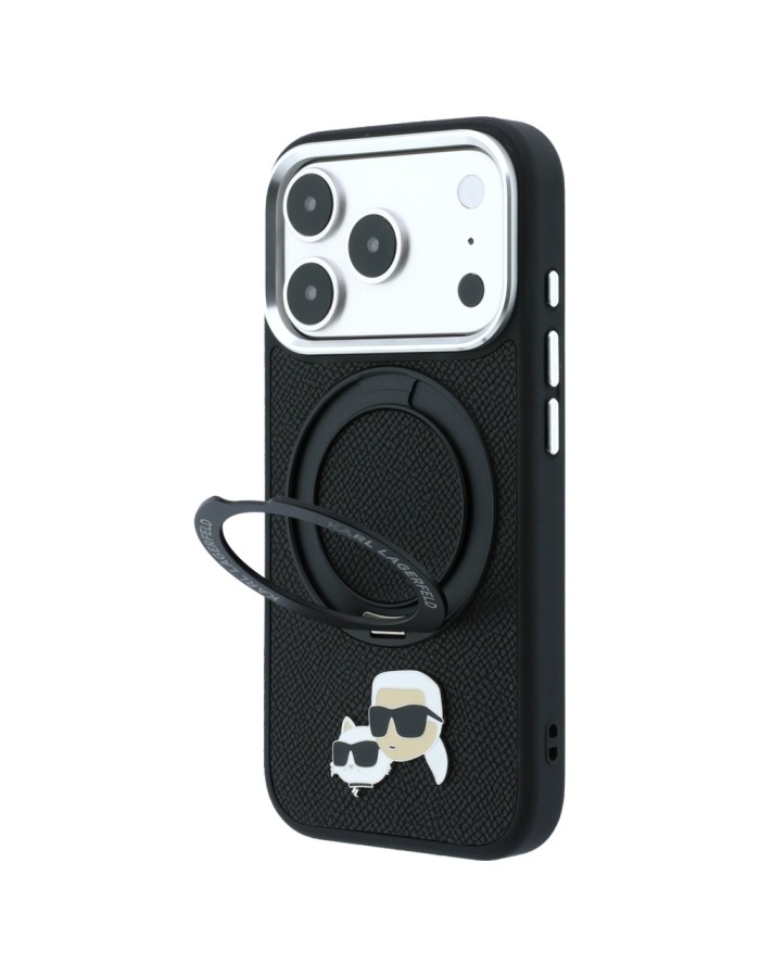 Karl Lagerfeld with Ring Stand 360 Karl & Choupette Heads Pin MagSafe Case for iPhone 18 Pro Max / 17 Pro Max - Black Karl Lagerfeld with Ring Stand 360 Karl & Choupette Heads Pin MagSafe Case for iPhone 18 Pro Max / 17 Pro Max - Black