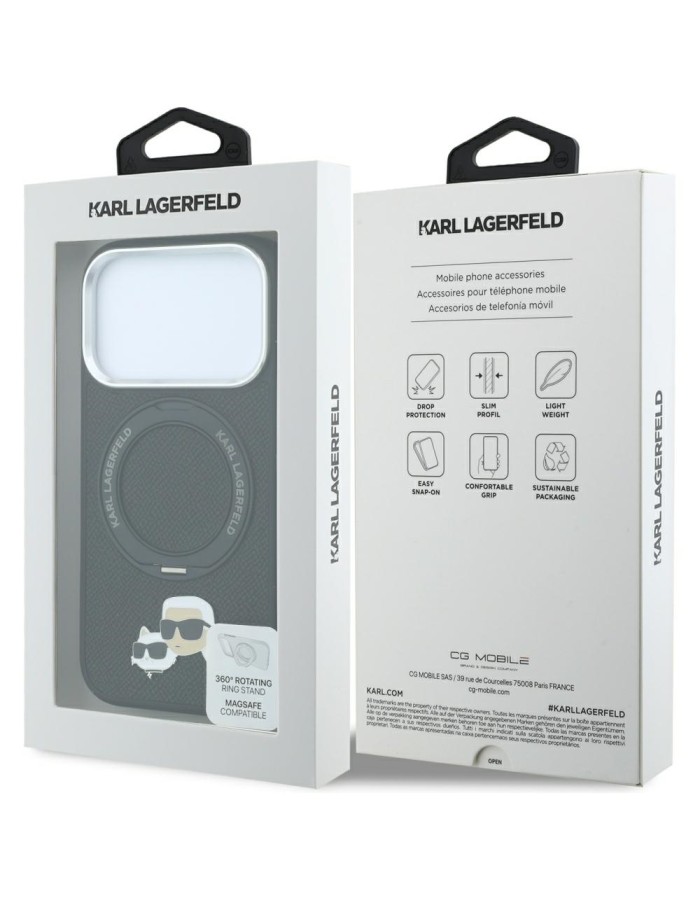 Karl Lagerfeld with Ring Stand 360 Karl & Choupette Heads Pin MagSafe Case for iPhone 18 Pro Max / 17 Pro Max - Black Karl Lagerfeld with Ring Stand 360 Karl & Choupette Heads Pin MagSafe Case for iPhone 18 Pro Max / 17 Pro Max - Black