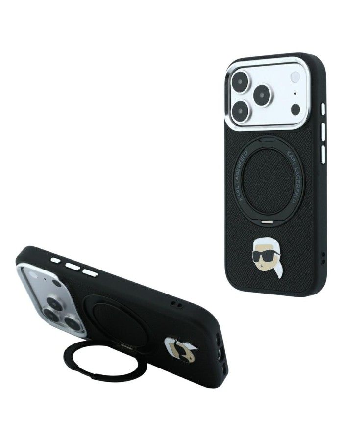 Karl Lagerfeld with Ring Stand 360 Karl Head Pin MagSafe Case for iPhone 18 Pro / 17 Pro - Black