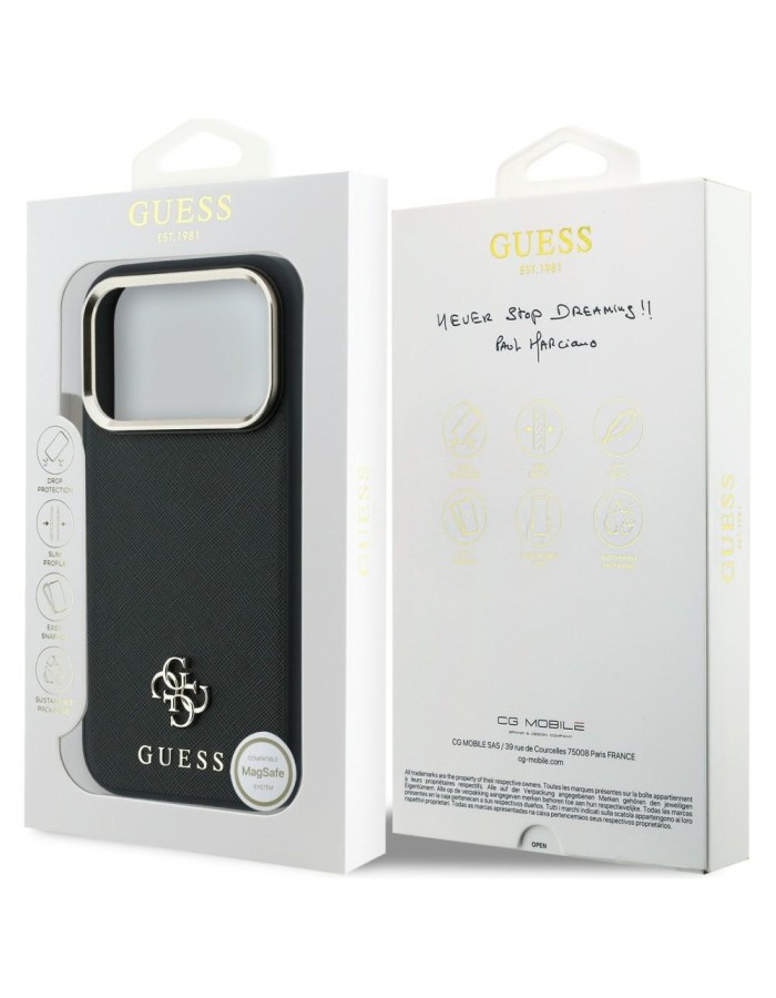 Guess Saffiano Small 4G & Classic Logo MagSafe Case for iPhone 18 Pro / 17 Pro - Black Guess Saffiano Small 4G & Classic Logo MagSafe Case for iPhone 18 Pro / 17 Pro - Black
