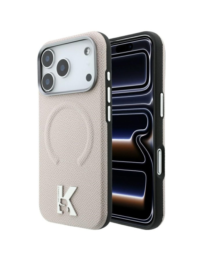 Karl Lagerfeld Grained Embossed Ring &amp;amp; Kameo Logo MagSafe Case for iPhone 18 Pro / 17 Pro - Beige