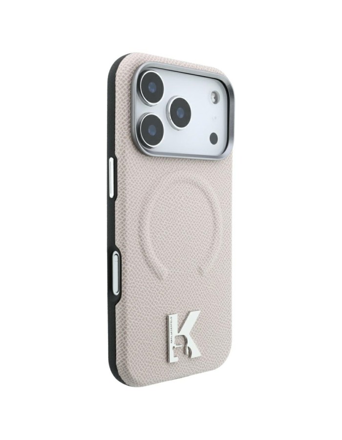 Karl Lagerfeld Grained Embossed Ring &amp;amp; Kameo Logo MagSafe Case for iPhone 18 Pro / 17 Pro - Beige