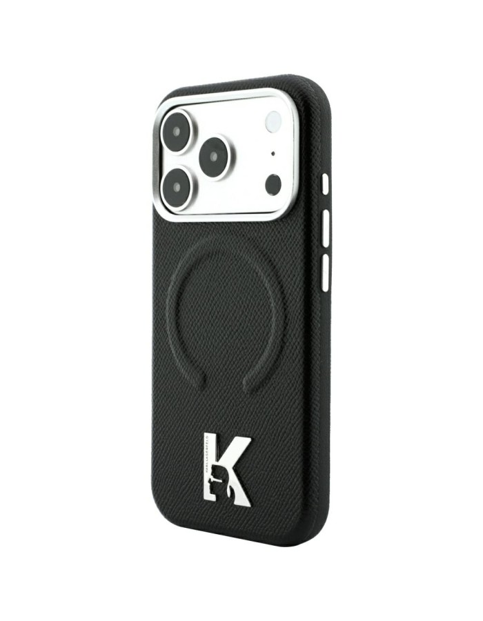 Karl Lagerfeld Grained Embossed Ring & Kameo Logo MagSafe Case for iPhone 18 Pro / 17 Pro - Black Karl Lagerfeld Grained Embossed Ring & Kameo Logo MagSafe Case for iPhone 18 Pro / 17 Pro - Black