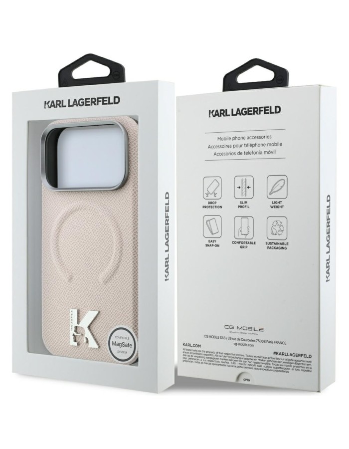 Karl Lagerfeld Grained Embossed Ring &amp;amp; Kameo Logo MagSafe Case for iPhone 18 Pro Max / 17 Pro Max - Beige