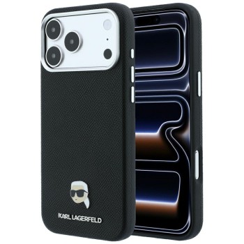 Karl Lagerfeld Grained Karl Head Metal MagSafe Case for iPhone 18 Pro / 17 Pro - Black