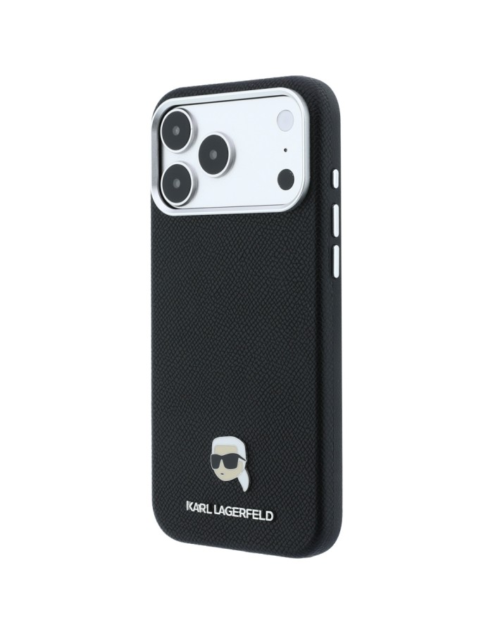 Karl Lagerfeld Grained Karl Head Metal MagSafe Case for iPhone 18 Pro / 17 Pro - Black