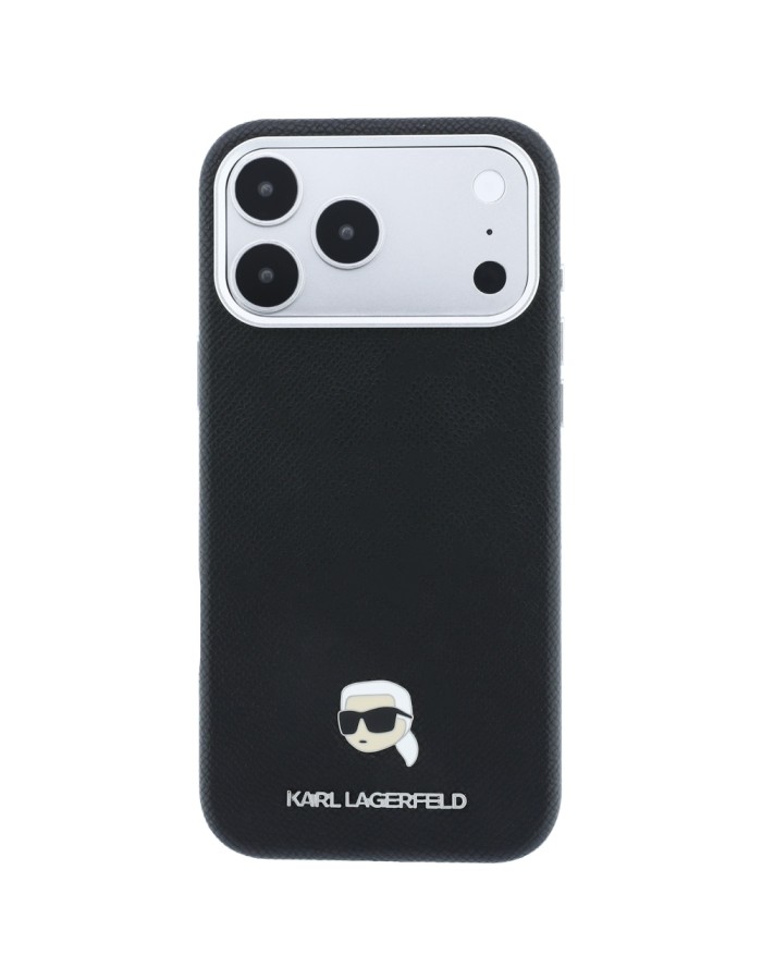 Karl Lagerfeld Grained Karl Head Metal MagSafe Case for iPhone 18 Pro / 17 Pro - Black