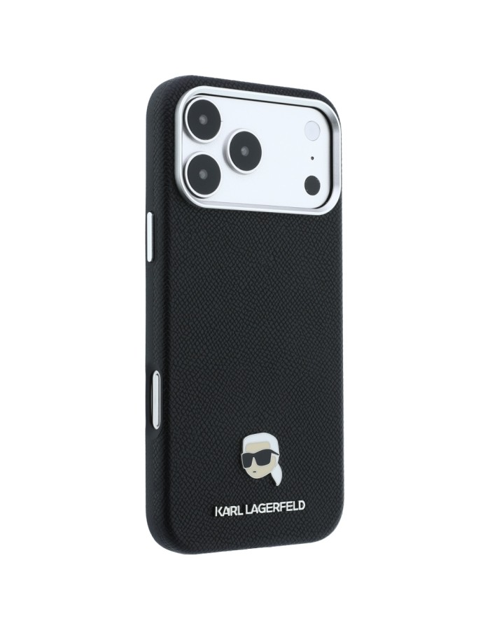 Karl Lagerfeld Grained Karl Head Metal MagSafe Case for iPhone 18 Pro / 17 Pro - Black
