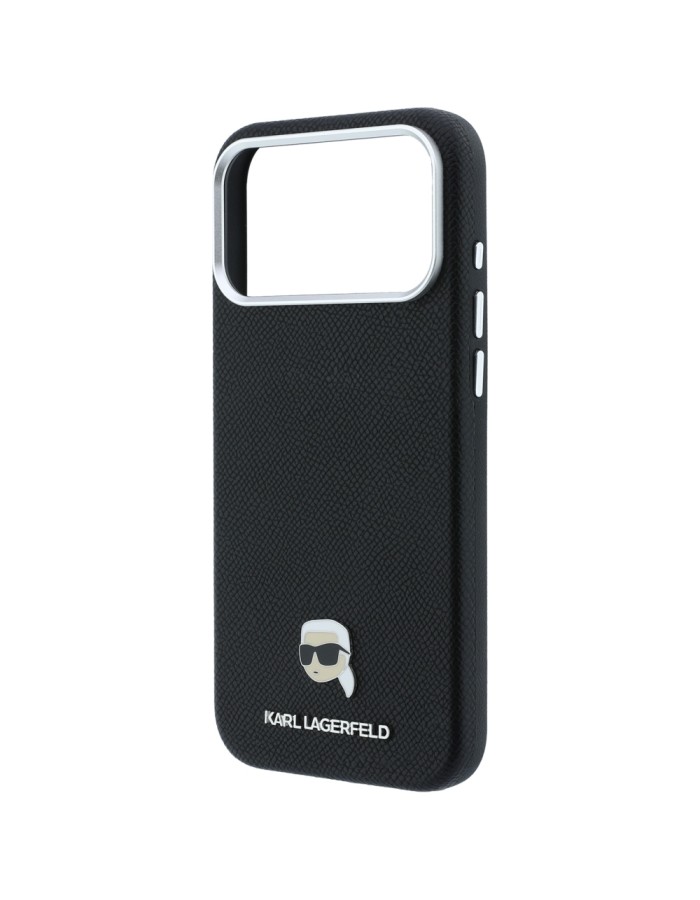 Karl Lagerfeld Grained Karl Head Metal MagSafe Case for iPhone 18 Pro / 17 Pro - Black