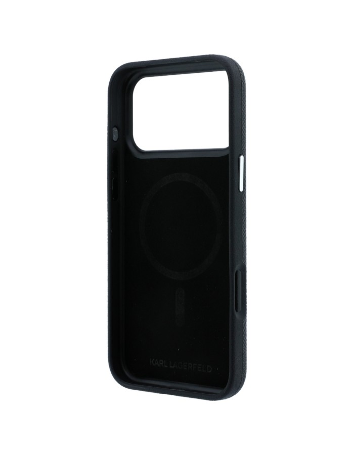 Karl Lagerfeld Grained Karl Head Metal MagSafe Case for iPhone 18 Pro / 17 Pro - Black