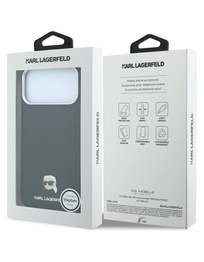 Karl Lagerfeld Grained Karl Head Metal MagSafe Case for iPhone 18 Pro / 17 Pro - Black