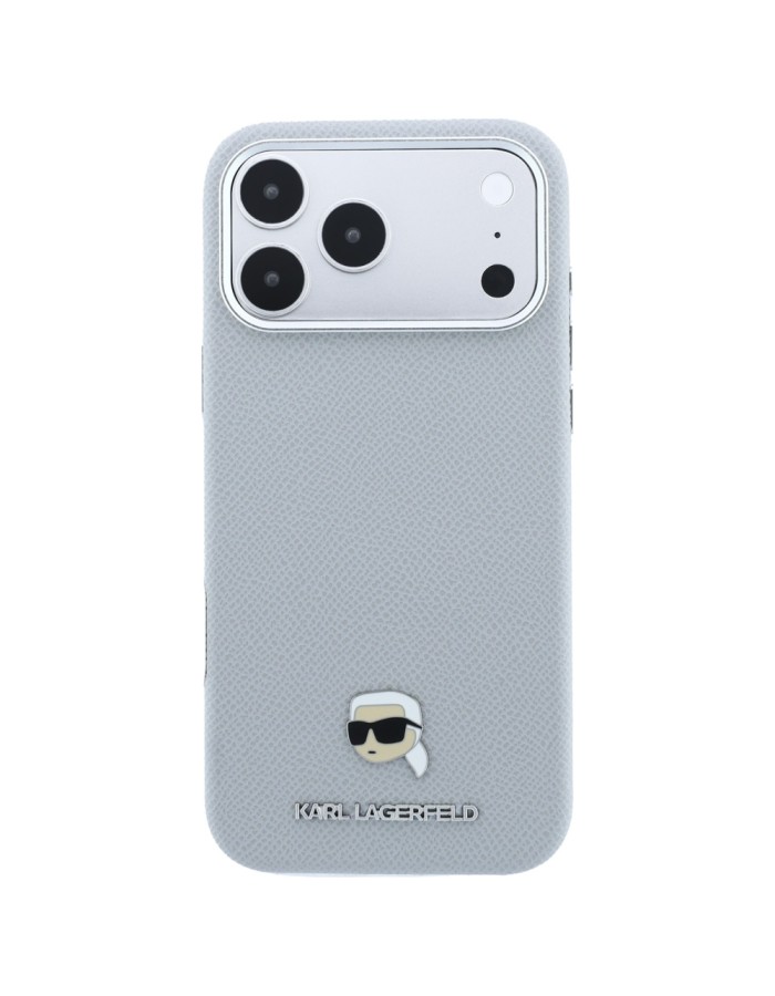 Karl Lagerfeld Grained Karl Head Metal MagSafe Case for iPhone 18 Pro / 17 Pro - Gray