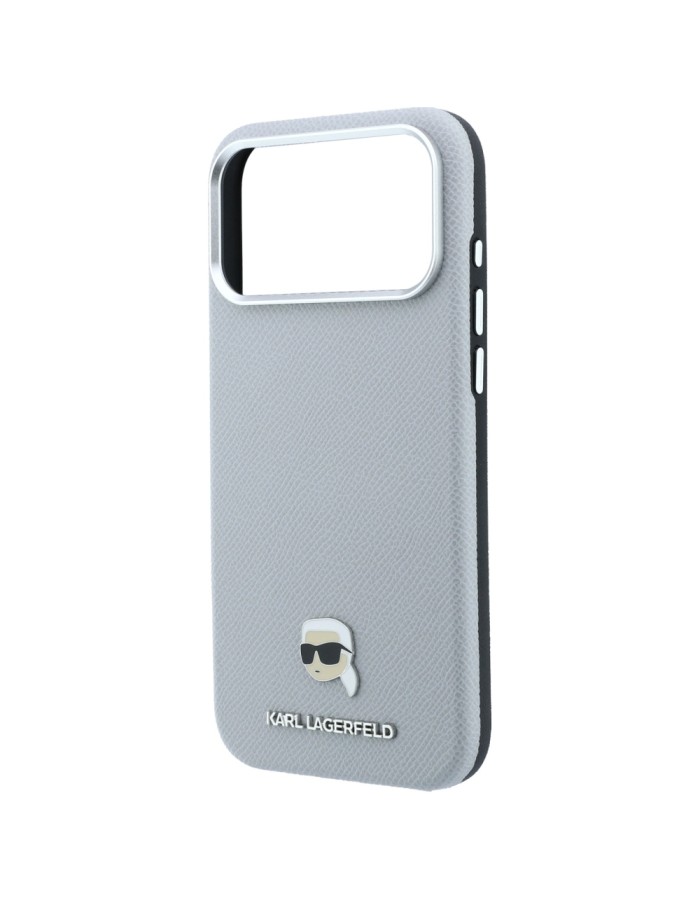 Karl Lagerfeld Grained Karl Head Metal MagSafe Case for iPhone 18 Pro / 17 Pro - Gray