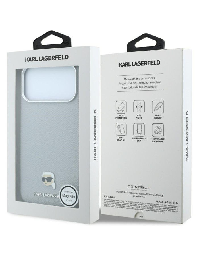 Karl Lagerfeld Grained Karl Head Metal MagSafe Case for iPhone 18 Pro / 17 Pro - Gray