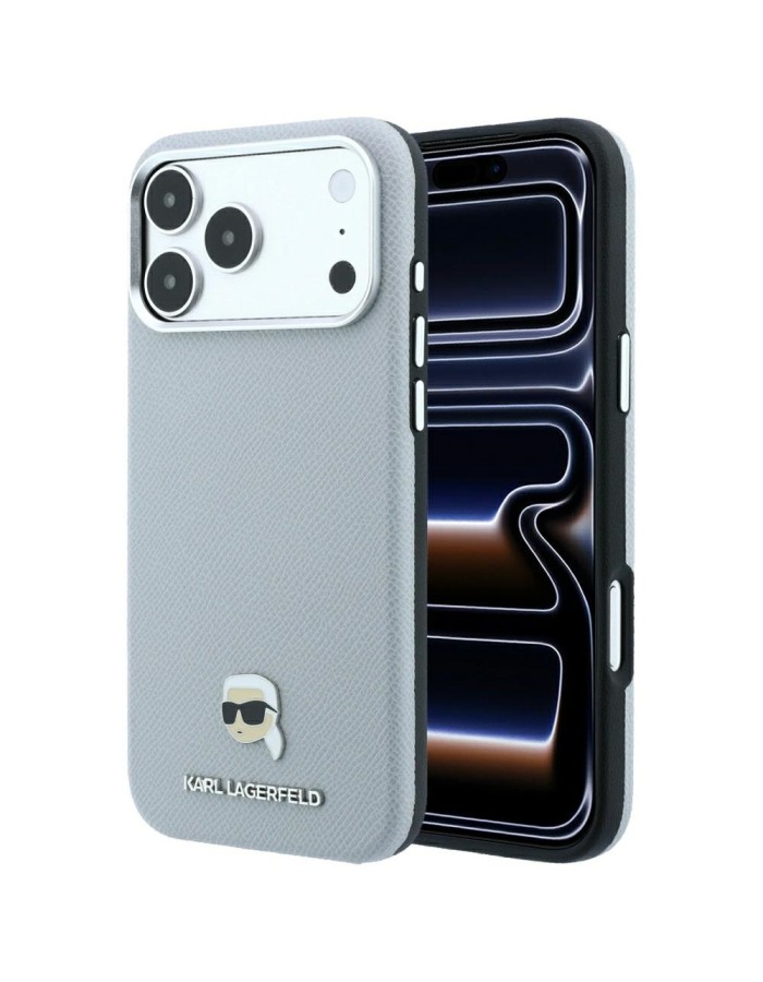 Karl Lagerfeld Grained Karl Head Metal MagSafe Case for iPhone 18 Pro Max / 17 Pro Max - Gray Karl Lagerfeld Grained Karl Head Metal MagSafe Case for iPhone 18 Pro Max / 17 Pro Max - Gray