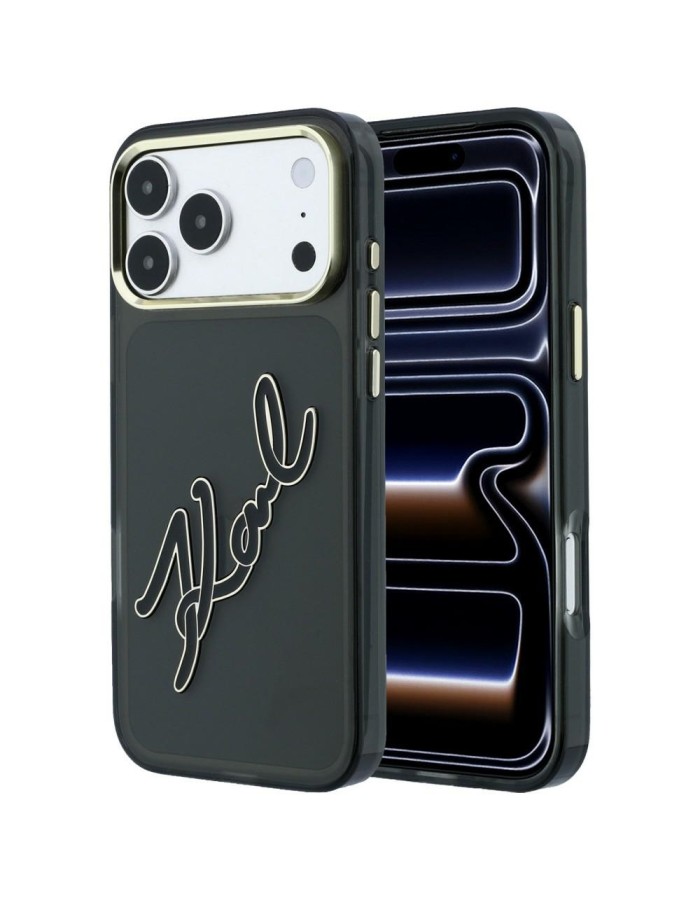 Karl Lagerfeld IML Big Signature Resin Metal Frame Case for iPhone 18 Pro / 17 Pro - Black Karl Lagerfeld IML Big Signature Resin Metal Frame Case for iPhone 18 Pro / 17 Pro - Black