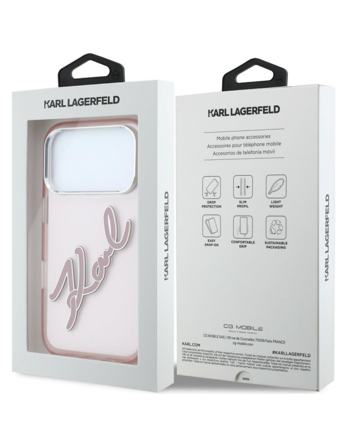 Karl Lagerfeld IML Big Signature Resin Metal Frame Case for iPhone 18 Pro Max / 17 Pro Max - Pink Karl Lagerfeld IML Big Signature Resin Metal Frame Case for iPhone 18 Pro Max / 17 Pro Max - Pink