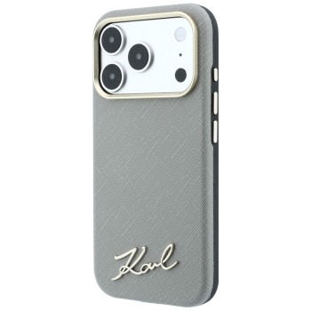 Karl Lagerfeld Saffiano Small Script Metal Logo MagSafe Case for iPhone 18 Pro / 17 Pro - Beige