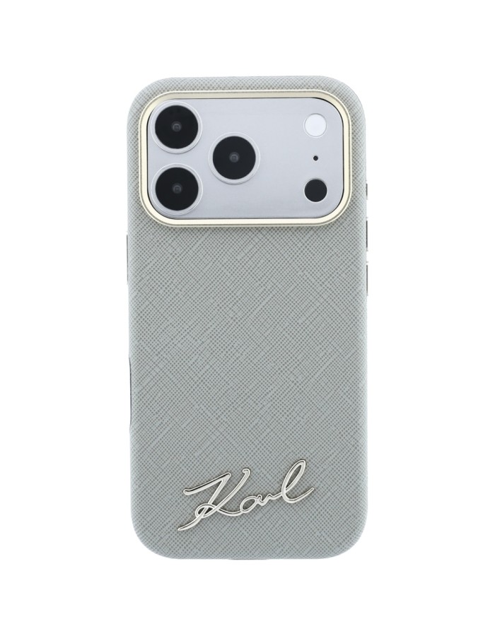 Karl Lagerfeld Saffiano Small Script Metal Logo MagSafe Case for iPhone 18 Pro / 17 Pro - Beige Karl Lagerfeld Saffiano Small Script Metal Logo MagSafe Case for iPhone 18 Pro / 17 Pro - Beige