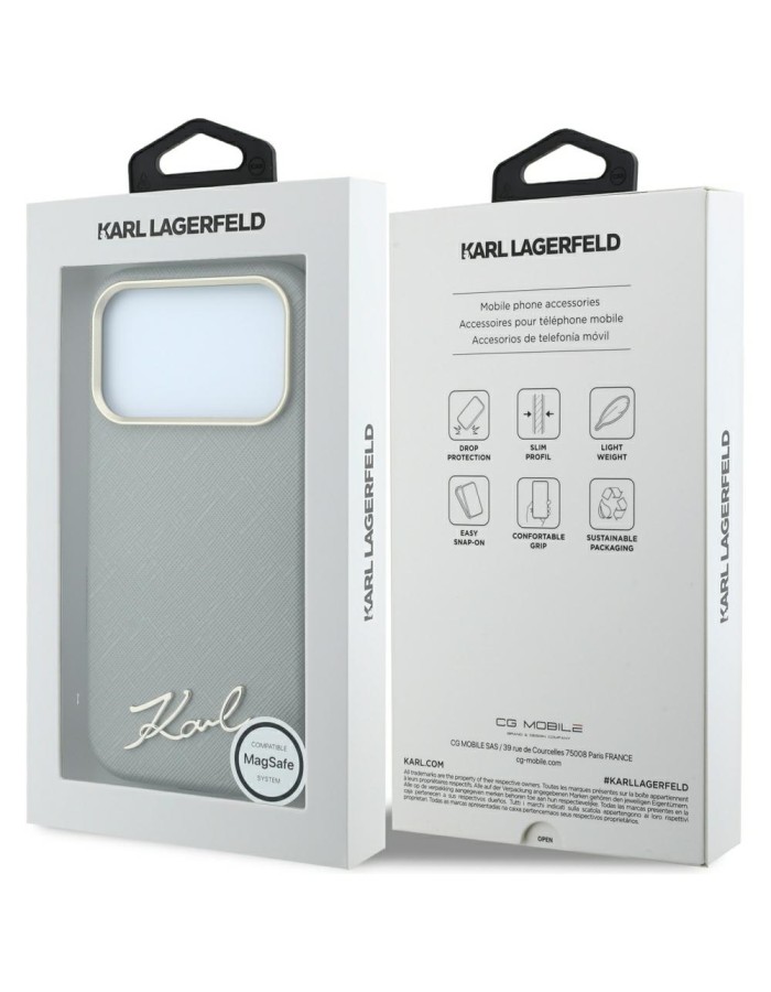 Karl Lagerfeld Saffiano Small Script Metal Logo MagSafe Case for iPhone 18 Pro / 17 Pro - Beige Karl Lagerfeld Saffiano Small Script Metal Logo MagSafe Case for iPhone 18 Pro / 17 Pro - Beige