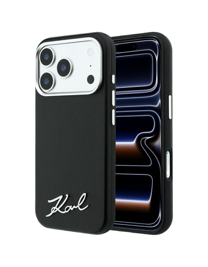 Karl Lagerfeld Saffiano Small Script Metal Logo MagSafe Case for iPhone 18 Pro / 17 Pro - Black Karl Lagerfeld Saffiano Small Script Metal Logo MagSafe Case for iPhone 18 Pro / 17 Pro - Black