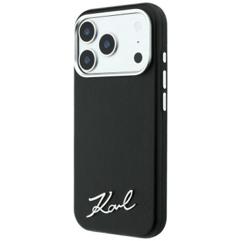 Karl Lagerfeld Saffiano Small Script Metal Logo MagSafe Case for iPhone 18 Pro / 17 Pro - Black