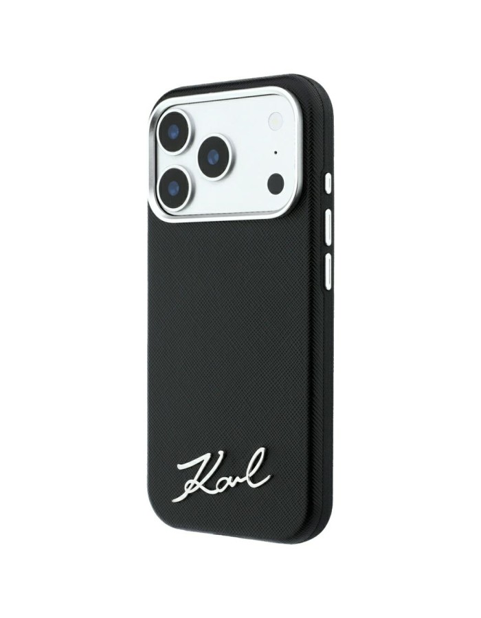 Karl Lagerfeld Saffiano Small Script Metal Logo MagSafe Case for iPhone 18 Pro / 17 Pro - Black Karl Lagerfeld Saffiano Small Script Metal Logo MagSafe Case for iPhone 18 Pro / 17 Pro - Black