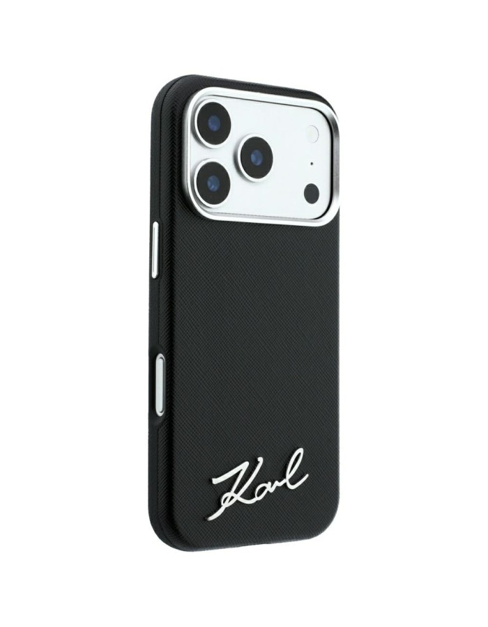 Karl Lagerfeld Saffiano Small Script Metal Logo MagSafe Case for iPhone 18 Pro / 17 Pro - Black Karl Lagerfeld Saffiano Small Script Metal Logo MagSafe Case for iPhone 18 Pro / 17 Pro - Black