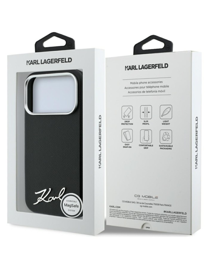 Karl Lagerfeld Saffiano Small Script Metal Logo MagSafe Case for iPhone 18 Pro / 17 Pro - Black Karl Lagerfeld Saffiano Small Script Metal Logo MagSafe Case for iPhone 18 Pro / 17 Pro - Black