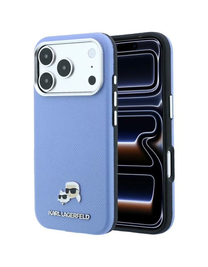 Karl Lagerfeld Grained Heads Metal MagSafe Case for iPhone 18 Pro / 17 Pro - Blue