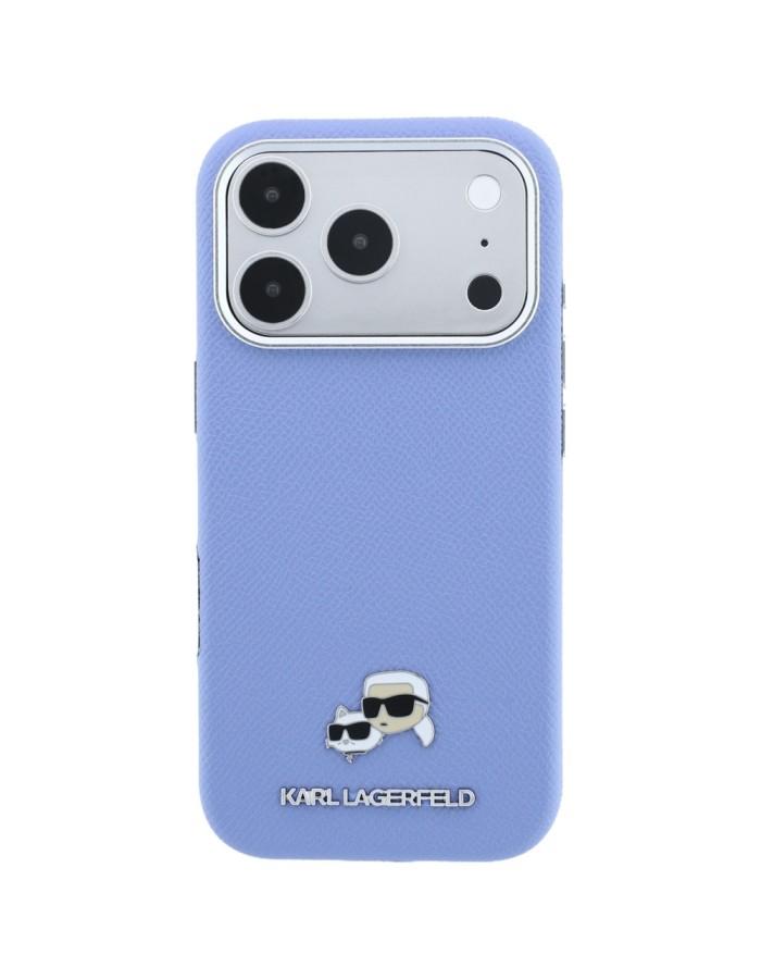 Karl Lagerfeld Grained Heads Metal MagSafe Case for iPhone 18 Pro / 17 Pro - Blue