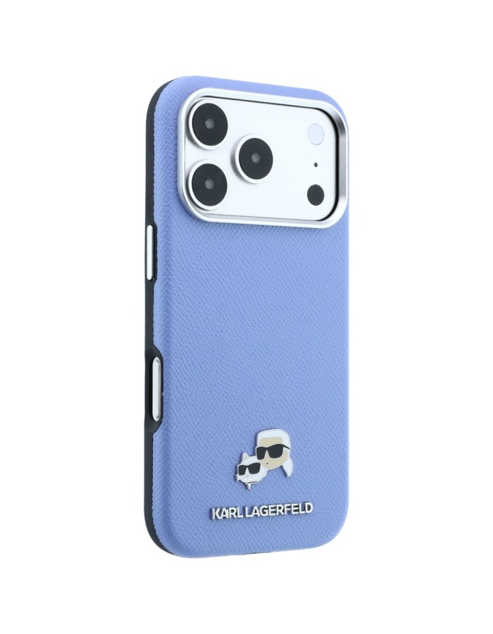 Karl Lagerfeld Grained Heads Metal MagSafe Case for iPhone 18 Pro / 17 Pro - Blue