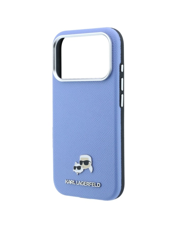 Karl Lagerfeld Grained Heads Metal MagSafe Case for iPhone 18 Pro / 17 Pro - Blue