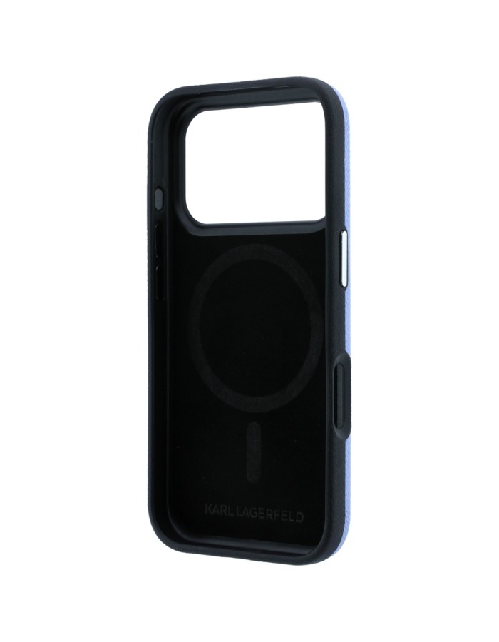 Karl Lagerfeld Grained Heads Metal MagSafe Case for iPhone 18 Pro / 17 Pro - Blue