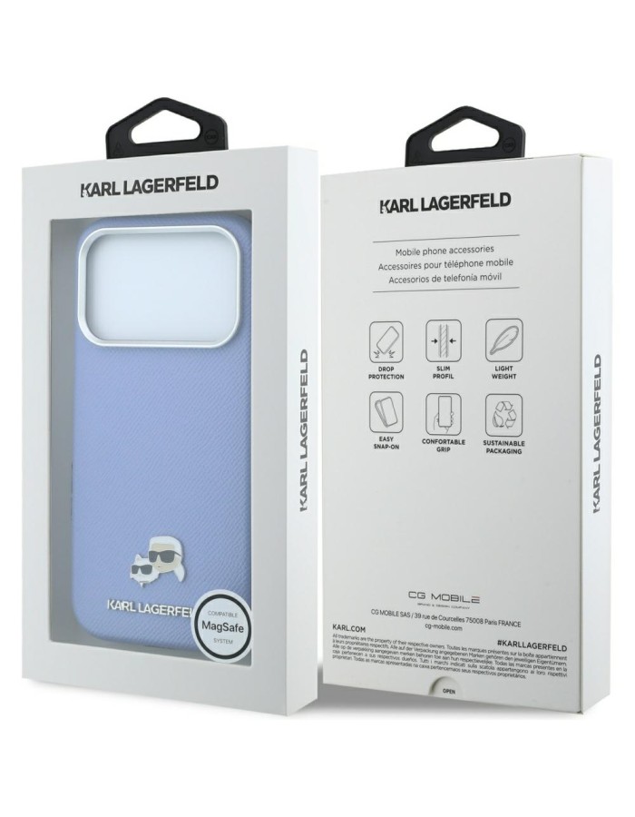 Karl Lagerfeld Grained Heads Metal MagSafe Case for iPhone 18 Pro / 17 Pro - Blue