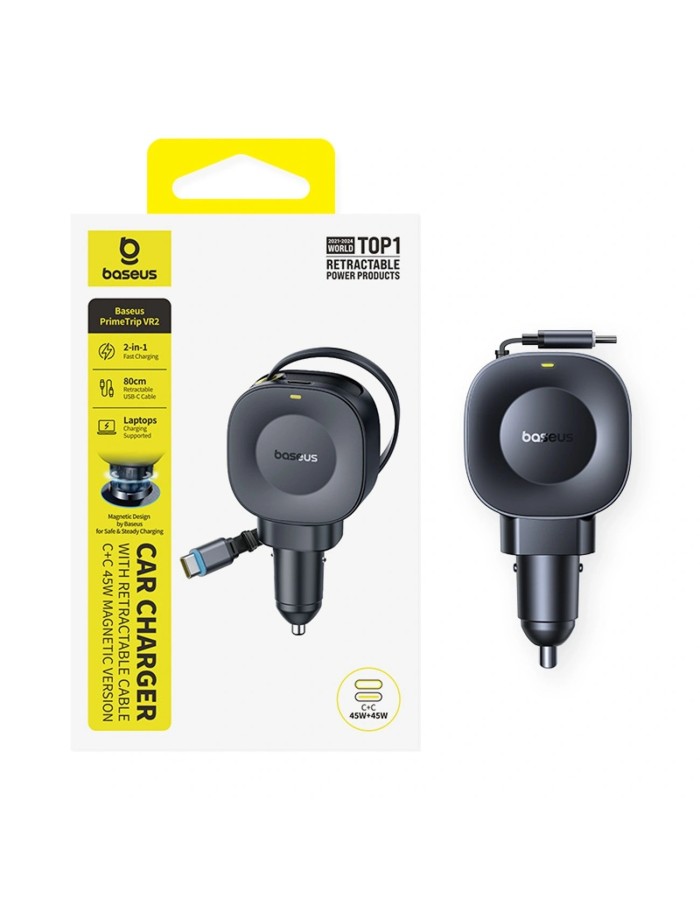 Baseus Car Charger 45W VR2 with Retractable Cable Black Baseus Car Charger 45W VR2 with Retractable Cable Black