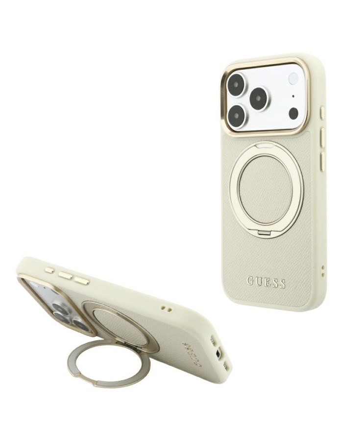 Guess Ring Stand 360 Grained Classic Logo MagSafe Case for iPhone 18 Pro / 17 Pro - Beige