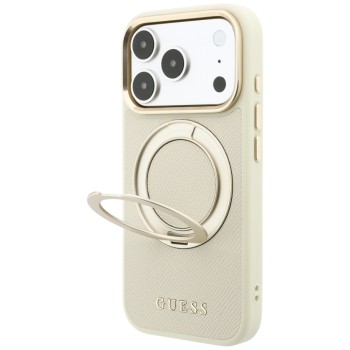 Guess Ring Stand 360 Grained Classic Logo MagSafe Case for iPhone 18 Pro / 17 Pro - Beige Guess Ring Stand 360 Grained Classic Logo MagSafe Case for iPhone 18 Pro / 17 Pro - Beige