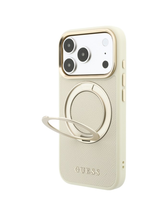 Guess Ring Stand 360 Grained Classic Logo MagSafe Case for iPhone 18 Pro / 17 Pro - Beige