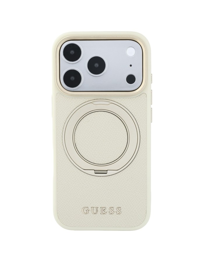 Guess Ring Stand 360 Grained Classic Logo MagSafe Case for iPhone 18 Pro / 17 Pro - Beige