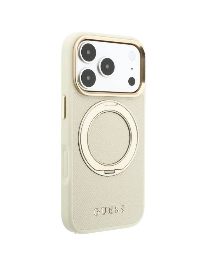 Guess Ring Stand 360 Grained Classic Logo MagSafe Case for iPhone 18 Pro / 17 Pro - Beige