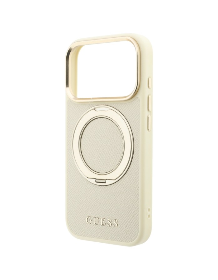 Guess Ring Stand 360 Grained Classic Logo MagSafe Case for iPhone 18 Pro / 17 Pro - Beige