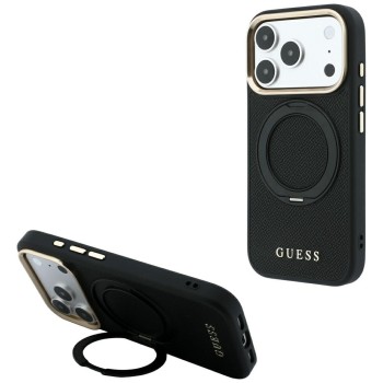Guess Ring Stand 360 Grained Classic Logo MagSafe Case for iPhone 18 Pro Max / 17 Pro Max - Black